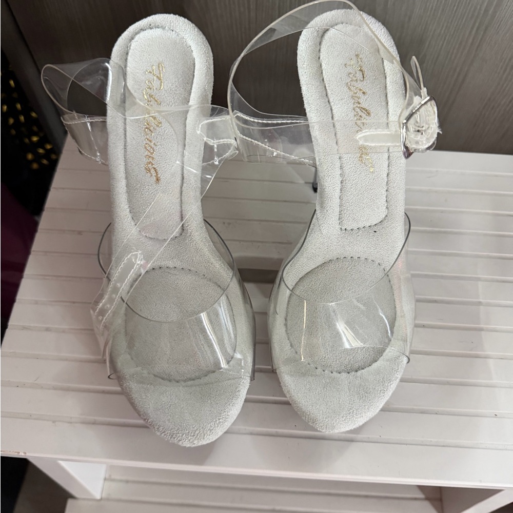 Clear Strap White Heeled Sandals by (unknown)
